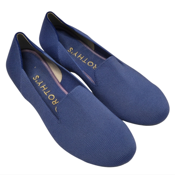Rothy\'s The Loafer Woman  Navy Blue Flat Shoes Almond Toe Minimalist Comfy Sz 8